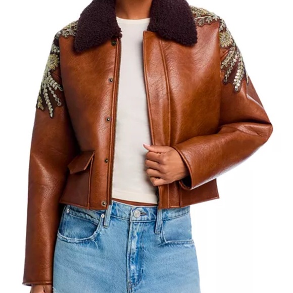 MOTHER The Mean Machine Jacket Brown Embellished Leather Jacket - Picture 1 of 16